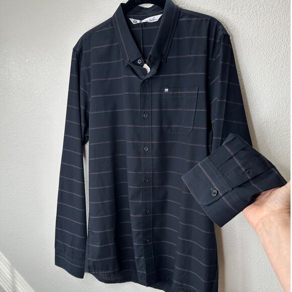NWT Travis Matthew Black Striped The Crimp Long Sleeve Button Shirt L - Picture 1 of 11